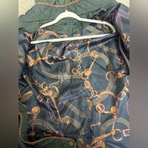 Lauren Ralph Lauren Quilted Jacket XXL Olive Green Hooded 3/4 Equestrian Coat - Picture 4 of 11